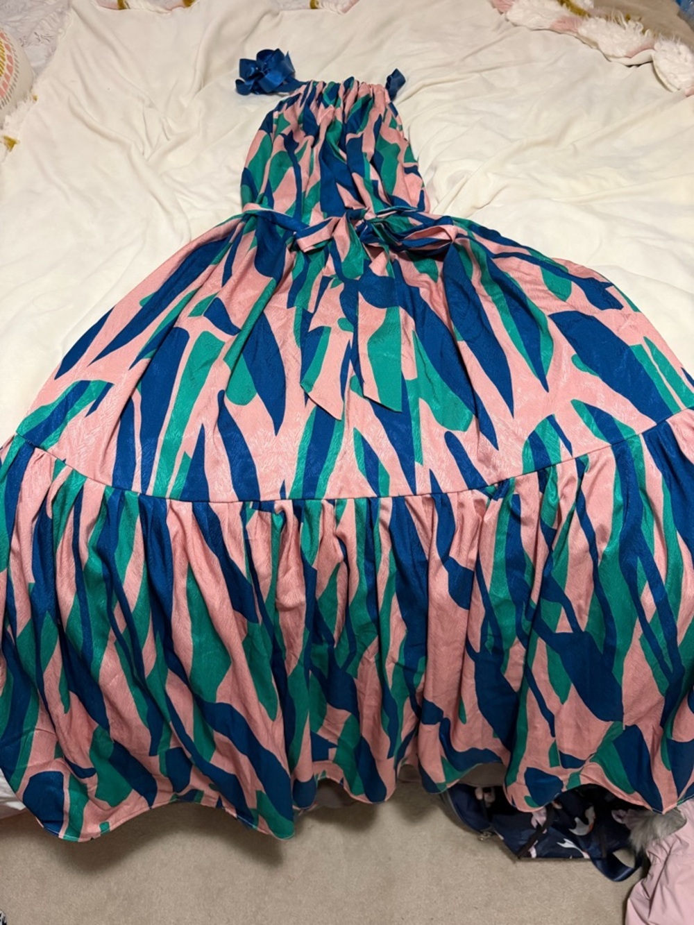 Diarrablu Colorblock Print Maxi Dress in Pink, Teal & Blue Women’s Large